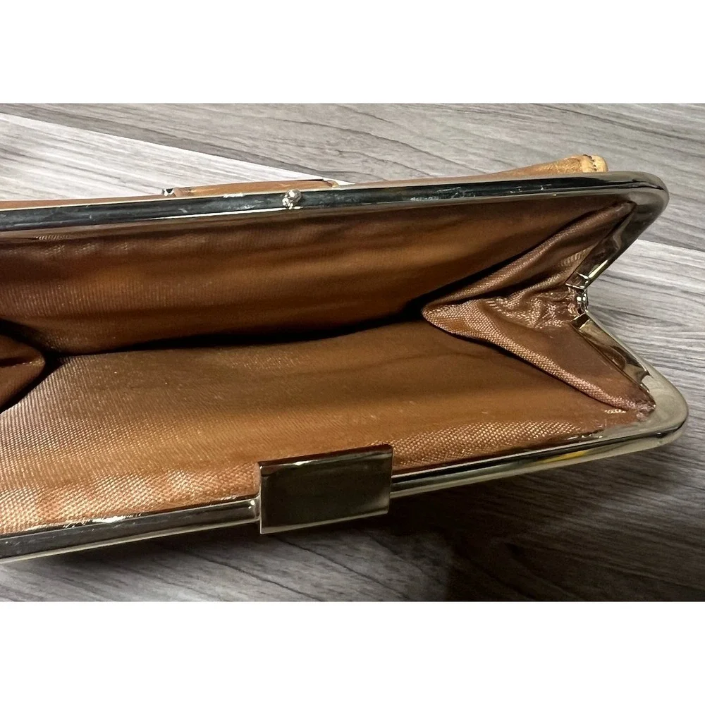 Liz Claiborne Brown Wallet Kiss Lock Coin Purse Bifold Card Holder Leather VTG‎
